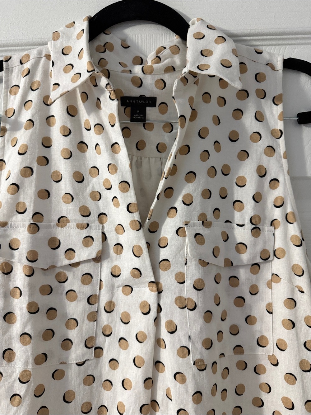 Ann Taylor Sleeveless White & Tan Polka Dot dress